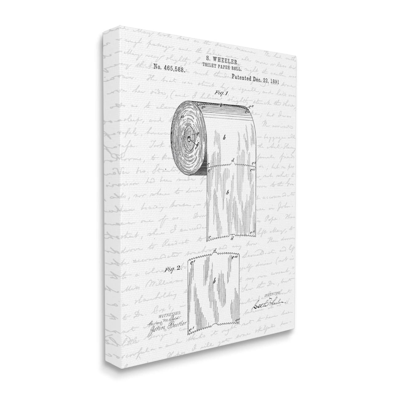 Stupell Industries Toilet Paper Roll Patent Black And White Bathroom Design Canvas Wall Art